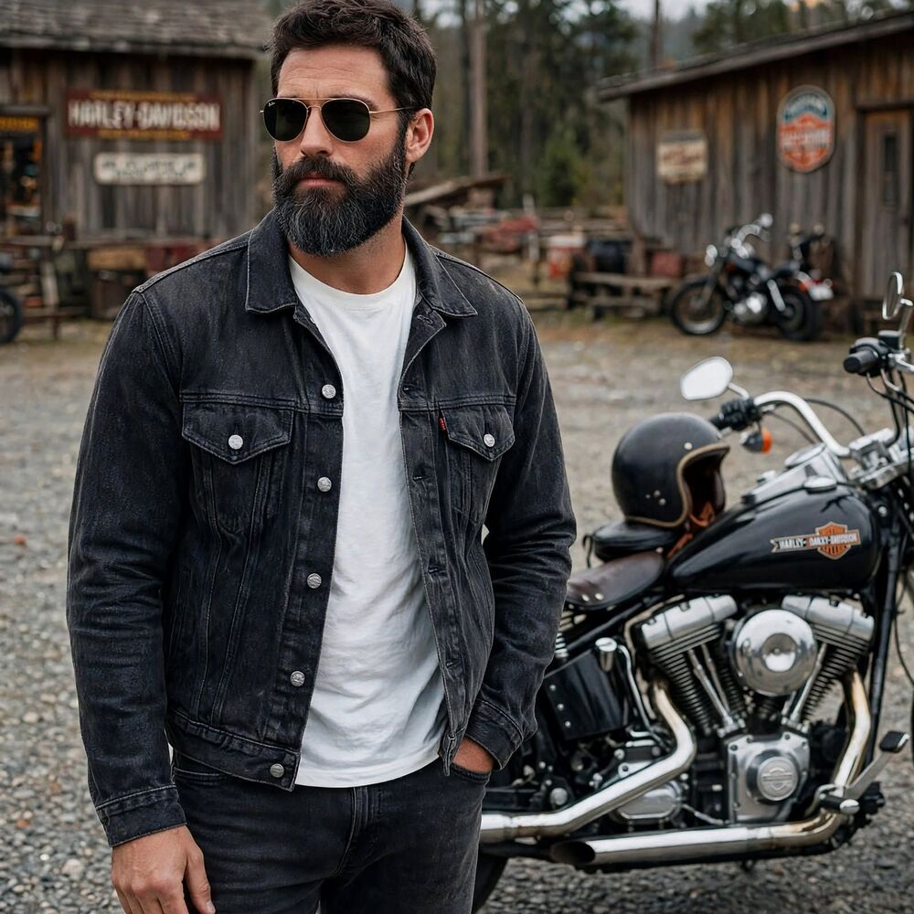 Harley Davidson 90th Anniversary Jacket '93 Vintage Black Denim Leather USA Made